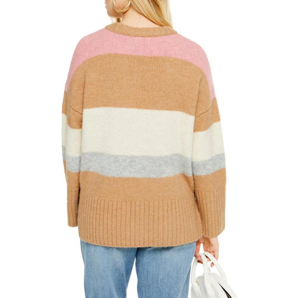 Topshop Supersoft Brown Stripe Fuzzy Brushed Knit Crewneck Sweater- Size 14 - Picture 5 of 9